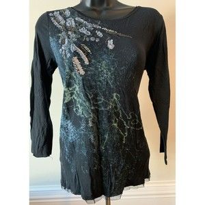 Women's Simply Vera Wang Black Sequins Blouse / Dress Shirt Small Long Sleeve